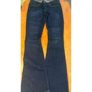 Paige Canyon Boot Jeans Dark Wash Blue Denim Bootcut Stretch Size 29 Made in USA